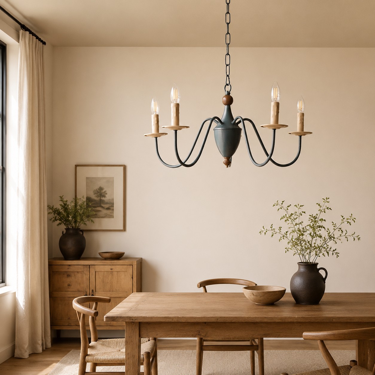 French candle chandelier installed in a dining space