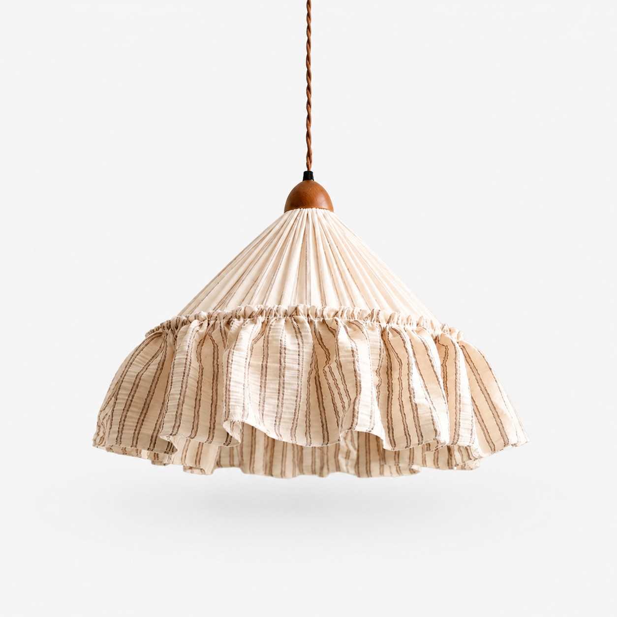 Apricot stripe ruffled fabric pendant light
