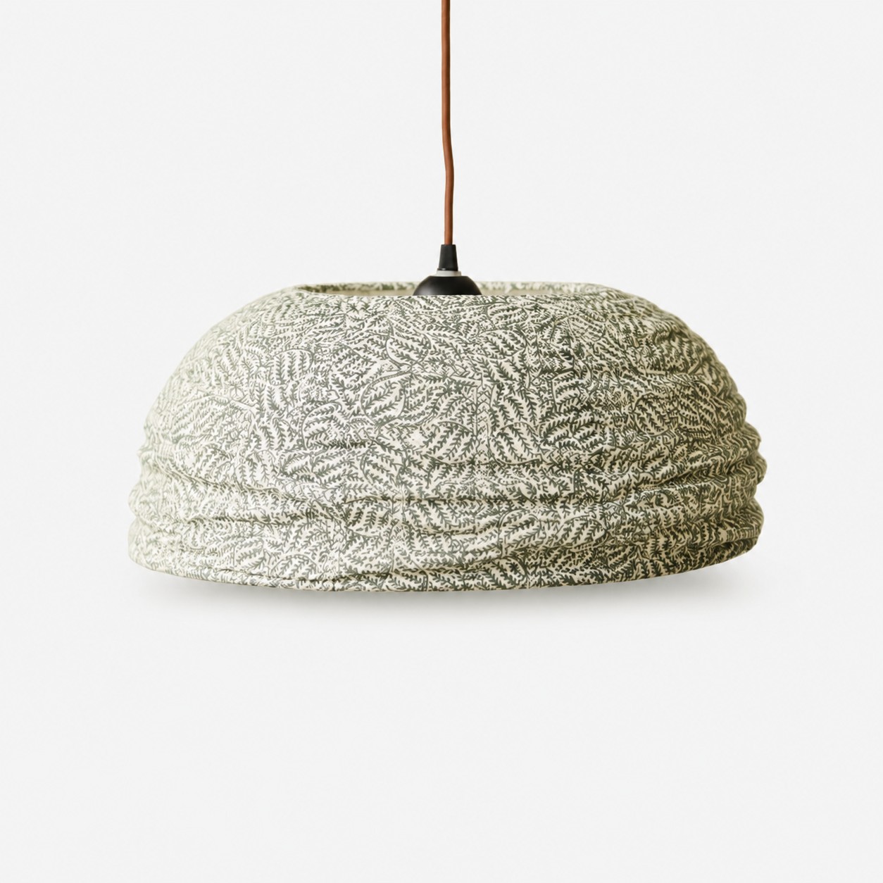 Green botanical fabric pendant lamp on white background