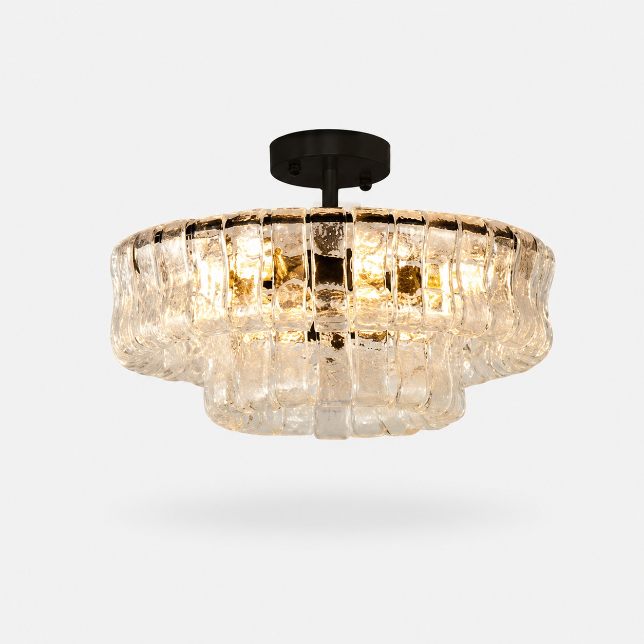 French vintage ripple glass chandelier with smoked glass
