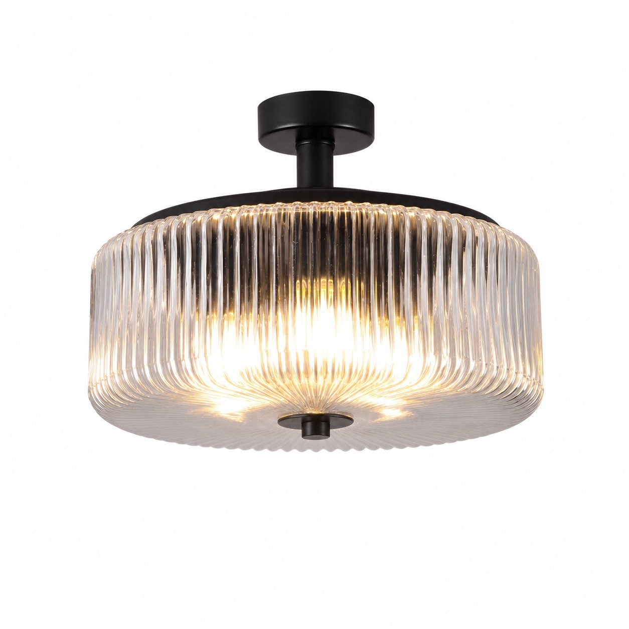 Black flush mount ribbed glass ceiling lamp