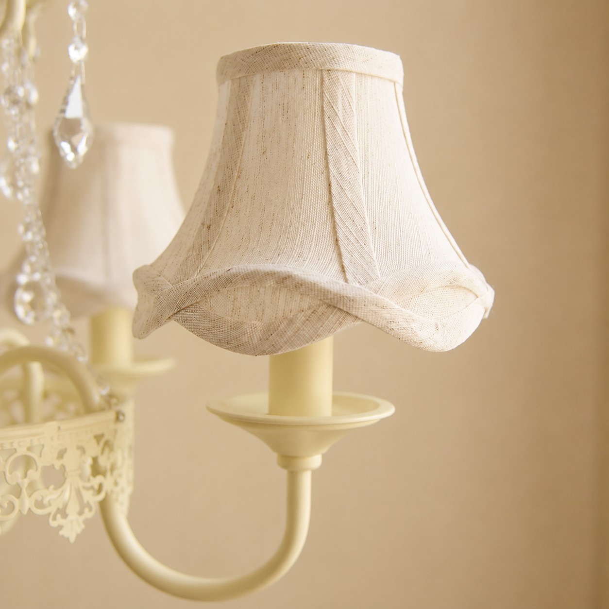 French country four arm fabric shade chandelier image 7