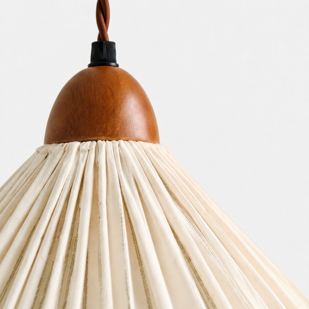 Solid wood cap and gathered fabric detail