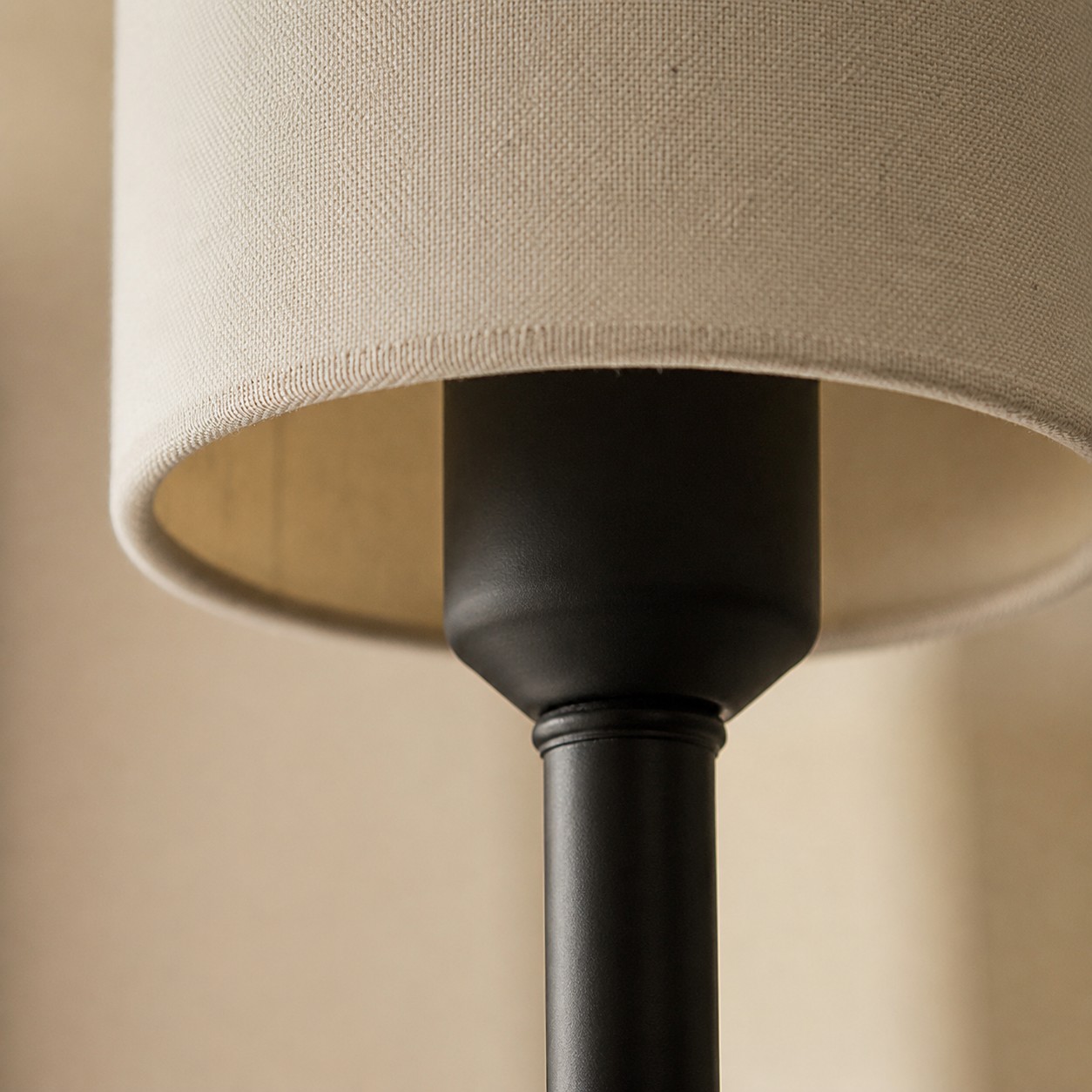 Close view of fabric shade and socket area