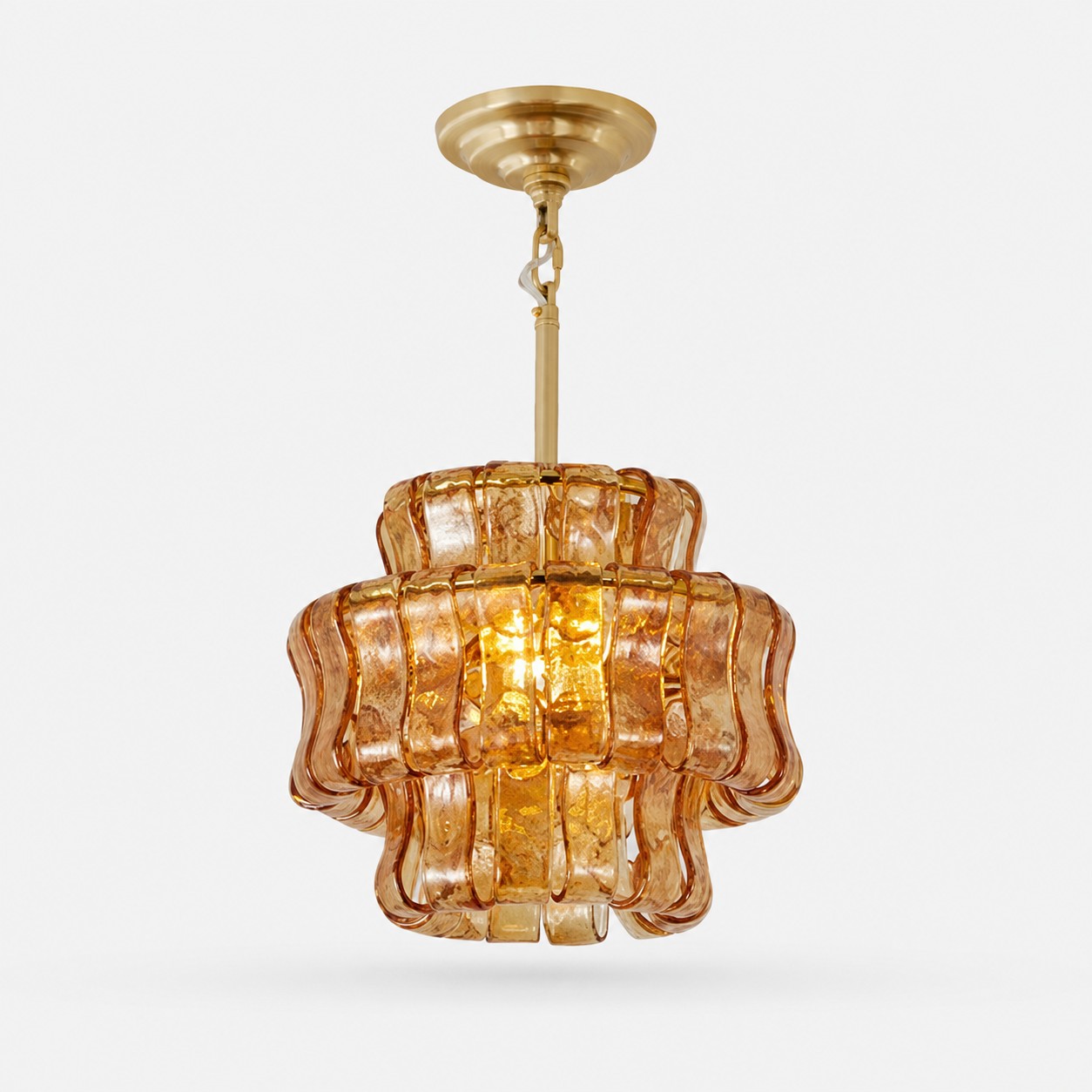Complete Amber textured glass pendant