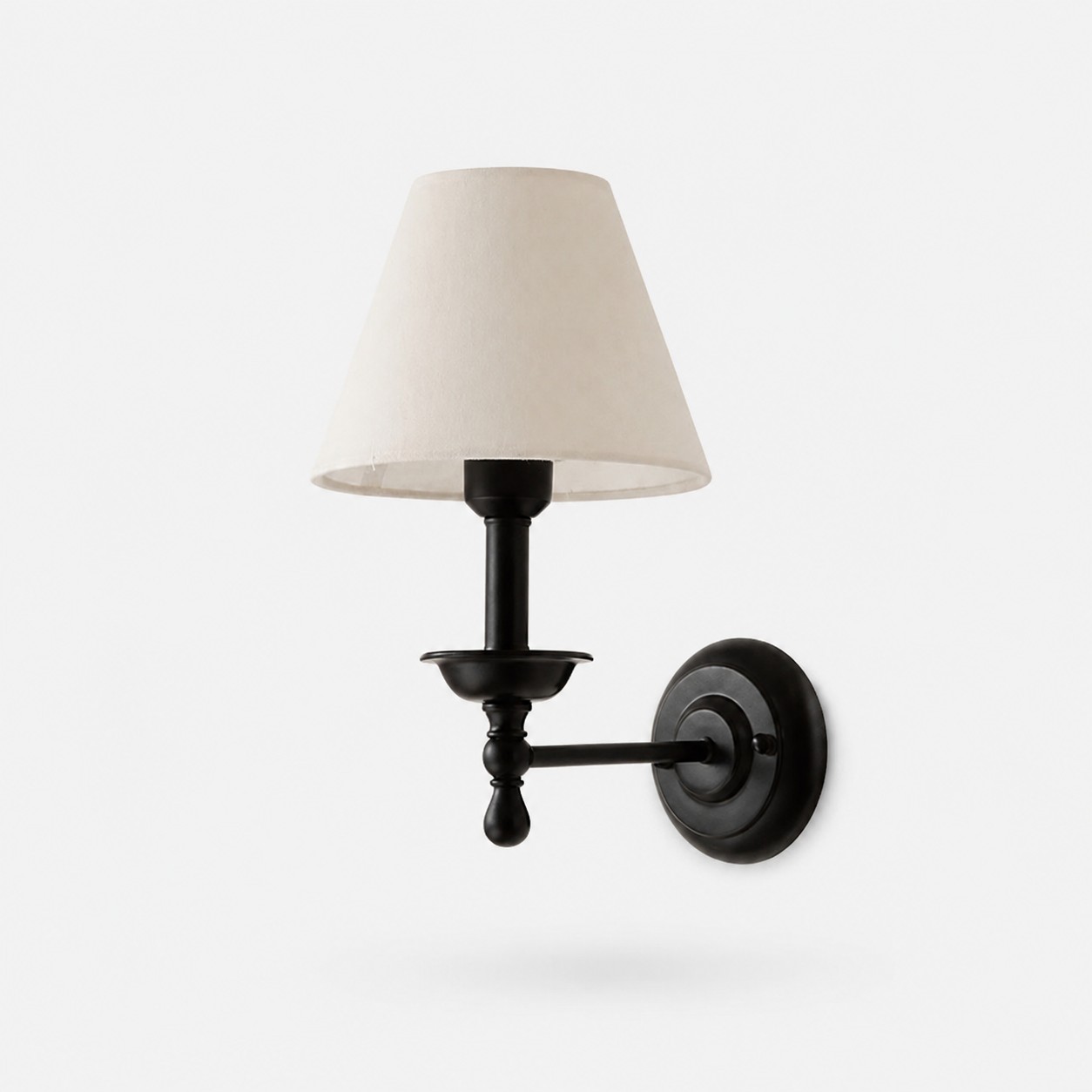 Cylindrical shade wall sconce with wrought iron lamp stand